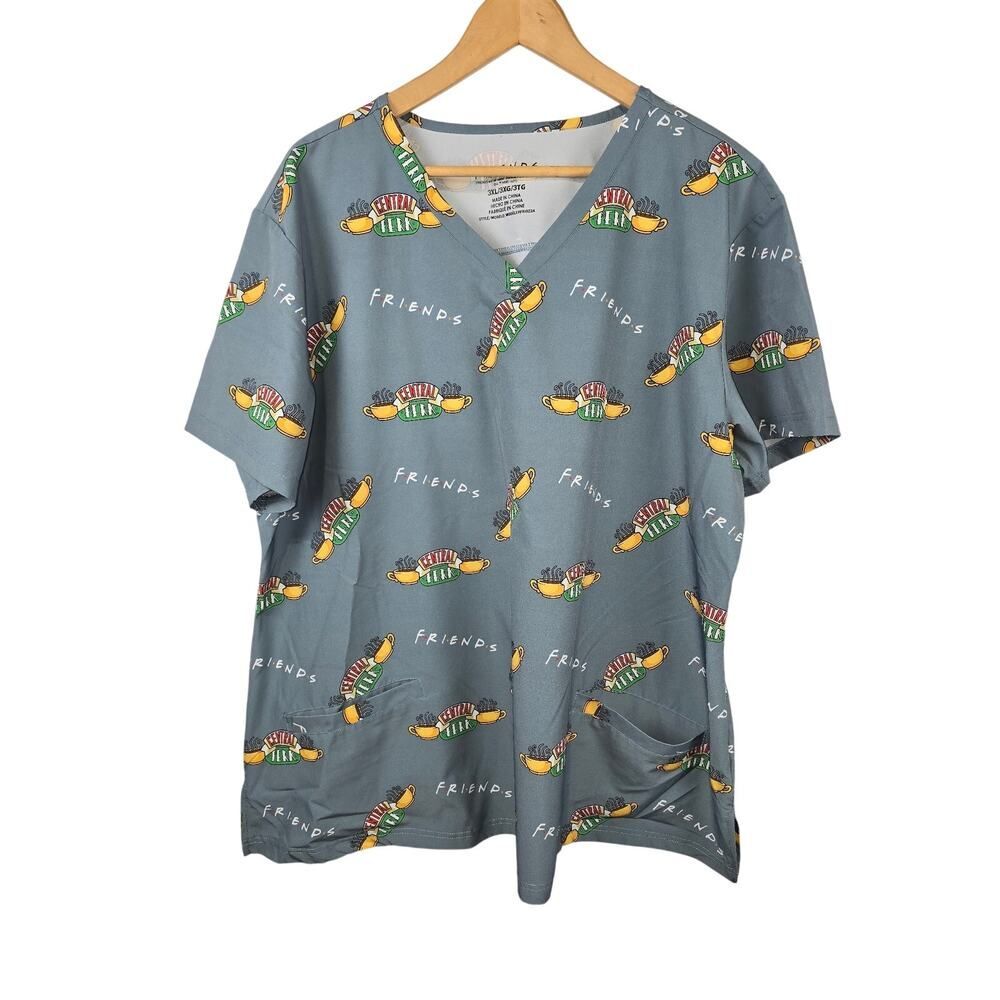 FRIENDS Scrub Top Shirt Size 3XL Plus TV SHOW Central Perk Sitcom Pockets